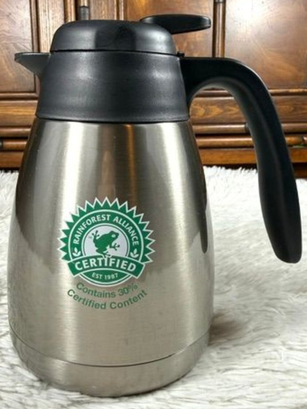 Vintage Thermos Rainforest Alliance Certified EST 1987 Stainless Steel Carafe